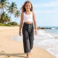thumbnail image 5 of Favoffer Jeans Big Girls Solid Ripped High Waist Loose Bottoms Straight Wide Leg Denim Long Pants Casual Fashion for Daily Outing Party Holiday Travel School Activity 1-10Y, 5 of 6