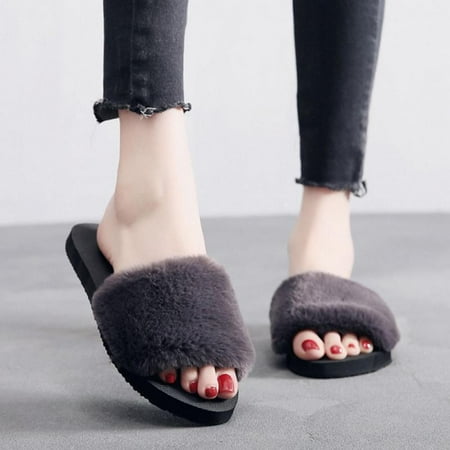 

Women s Fashion Fuzzy Fluffy Slippers Flip Flop Open Toe Cozy House Sandals Slides Soft Flat Comfy Anti-Slip Spa Indoor Outdoor Slip on