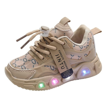 Ccpelsie LED Light Up Shoes for Girls Boys Shoes Kids Led Sneakers Luminous Trainers Shoes(Khaki 3-3.5 Years)