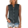 thumbnail image 5 of Alitao Button Down Shirts Linen Shirts Cotton Linen Shirts For Women Sleeveless Collared Tops Oversized Up Blouses Work Shirts Casual Summer Tshirt Tshirts Shirts Summer Tops Gray M, 5 of 9