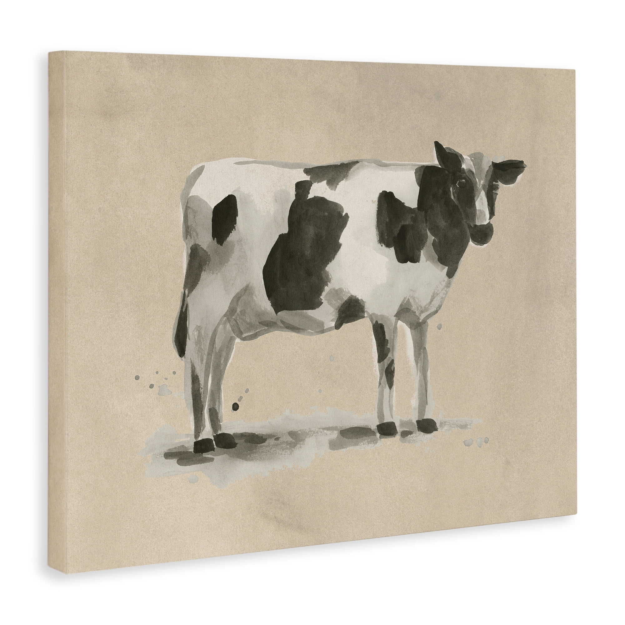 Stupell Industries Traditional Cow on Beige Animals & Insects Painting Gallery Wrapped Canvas Art Print Wall Art, 48 x 36