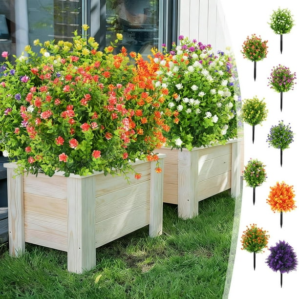 Paquete de flores artificiales artificiales para exteriores | Plantas realistas de sintética seda, plástico, multicolor, de 20 pulgadas, resistente a los rayos UV y de bajo mantenimiento, decoración