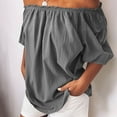 thumbnail image 2 of HUJlwoi Womens off Shoulder Tops Cotton Linen Short Sleeve Solid Color Shirts Summer Casual Loose Fashion Outfits Blouses, 2 of 6