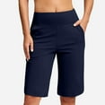 thumbnail image 4 of ABATAB Bermuda Shorts for Women Knee Length Workout Shorts with Pockets Lounge Elastic Waisted Shorts for Walking Athletic, 4 of 5