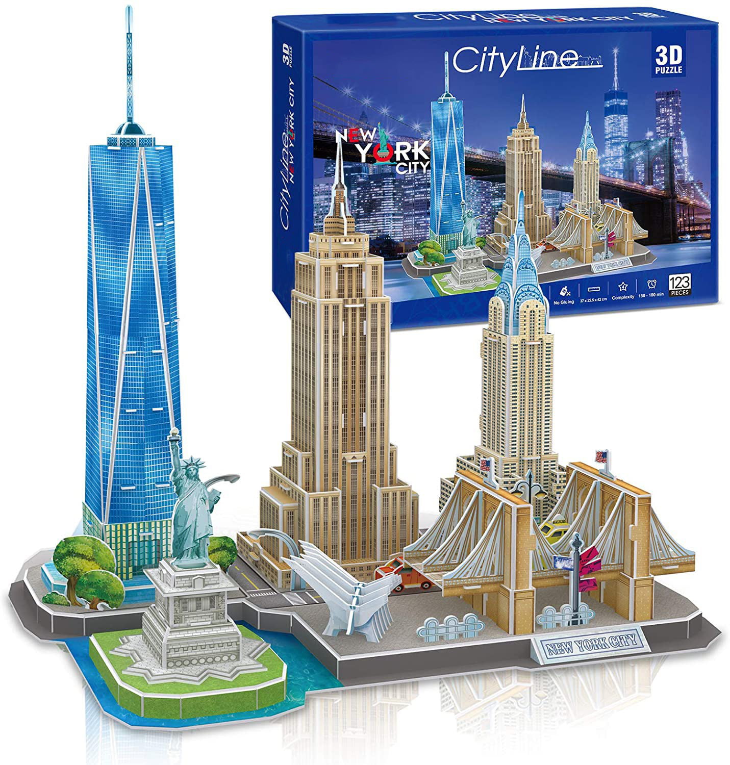 Barka Ave 3D Puzzle New York Architecture Building Model Kits, Statue of Liberty, Empire State Building, Brooklyn Bridge, Chrysler Building 3D Puzzles for Adults and Children, 123 Pieces(New York