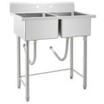 thumbnail image 2 of 2-Compartment Commercial Sink, Stainless Steel Utility Sink with Pull-out Faucet, Free Standing Double Bowl Kitchen Sink for Restaurant, Garage, Shop, Cafe, Outoor, 2 of 10