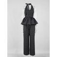 thumbnail image 4 of Women'S Polka Dot Print Halter Peplum Top & Wide Leg Pants 2 Piece Outfit Set, 4 of 9