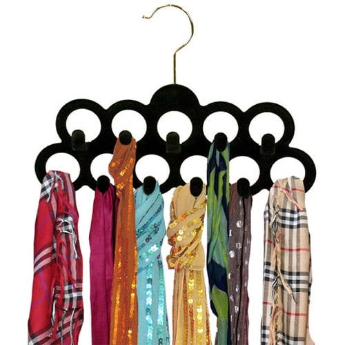 HDS Trading Corp Home Basics Velvet Scarf Hanger with Hooks, Pack of 3, Black - organize your closet