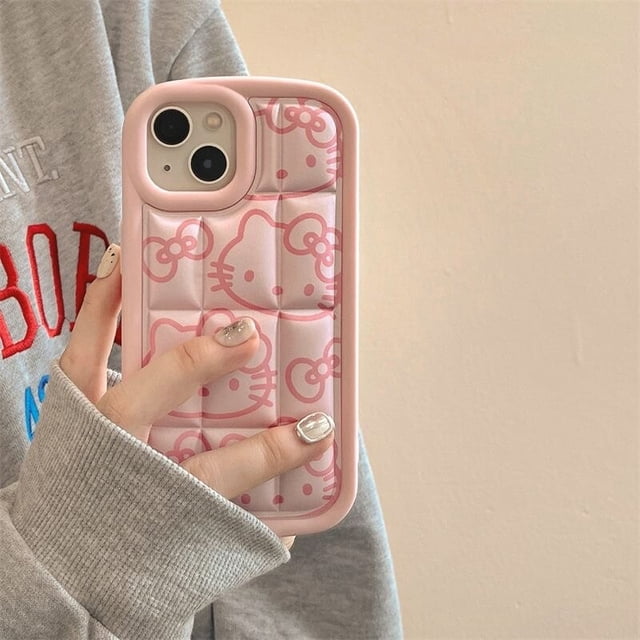 Funda de teléfono con dibujos animados para iPhone, carcasa trasera suave anticaída, color rosa, Kirbies, Sanrio, Hello Kitty, para iPhone 14, 13, 12, 11 Pro Max, 14 Pro, regalo para niña Fivean unisex