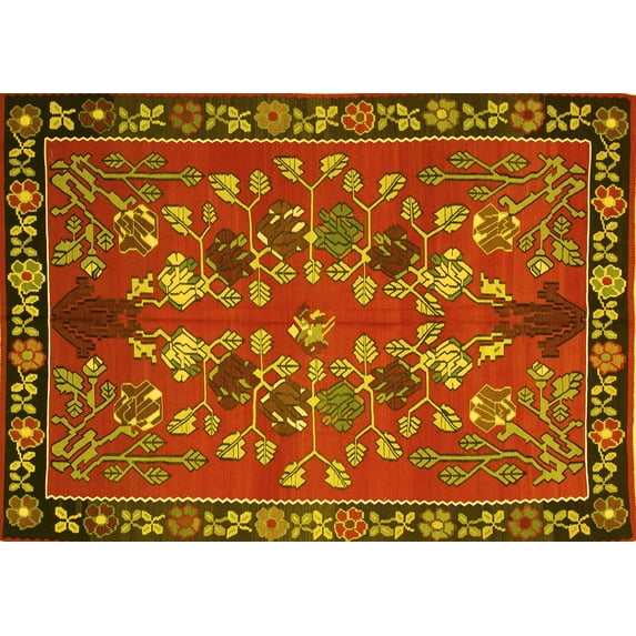 Ahgly Company Machine Washable Indoor Rectangle Animal Yellow Traditional Area Rugs, 8' x 10'