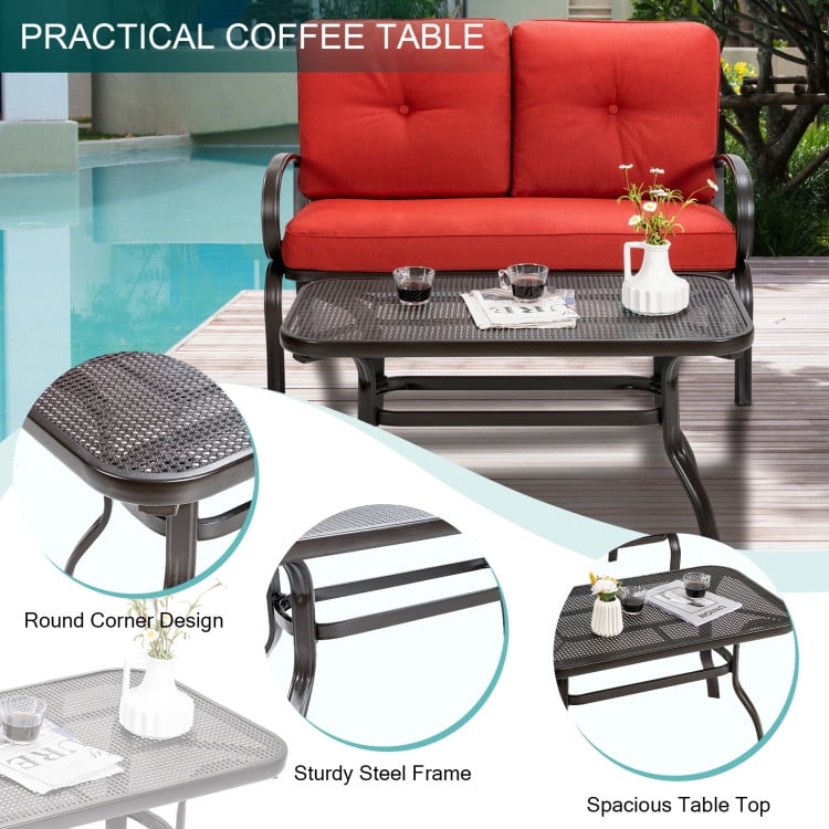 Aimee Lii 2 Pieces Patio Outdoor Cushioned Coffee Table Seat, 2 Seat Outdoor Sofa, Red Aimee Lii 2 Pieces Patio Outdoor Cushioned Coffee Table Seat, 2 Seat Outdoor Sofa, Red