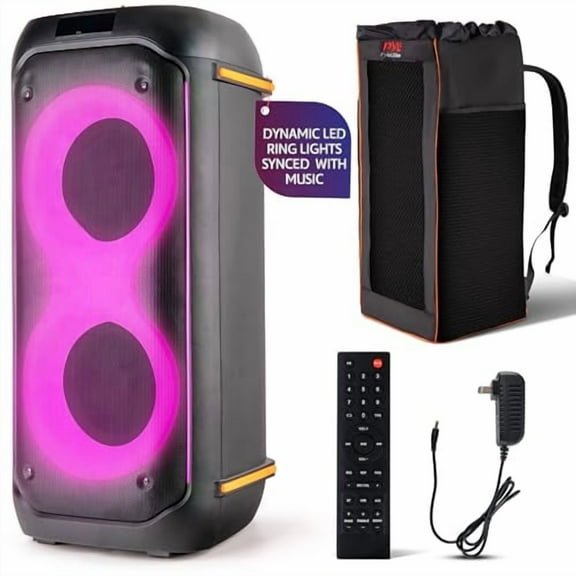 Pyle Compact Bluetooth PA Party Speaker System, 160W Dual 6.5" Karaoke Machine with Mic, Rechargeable Battery, USB/SD/BT/FM Radio, TWS Function & Party Lights, Speaker Bag Included, 11.8"x11.8"x26.4"