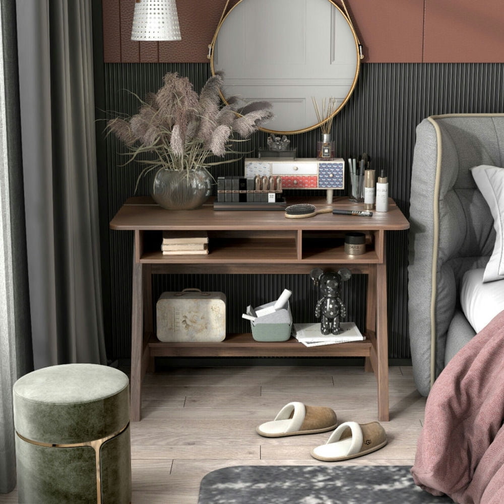 Demi Bonn Mid Century Writing Desk with Storage Cubes and Hidden Compartment, Small Home Office Desk Study Writing Table, Brown