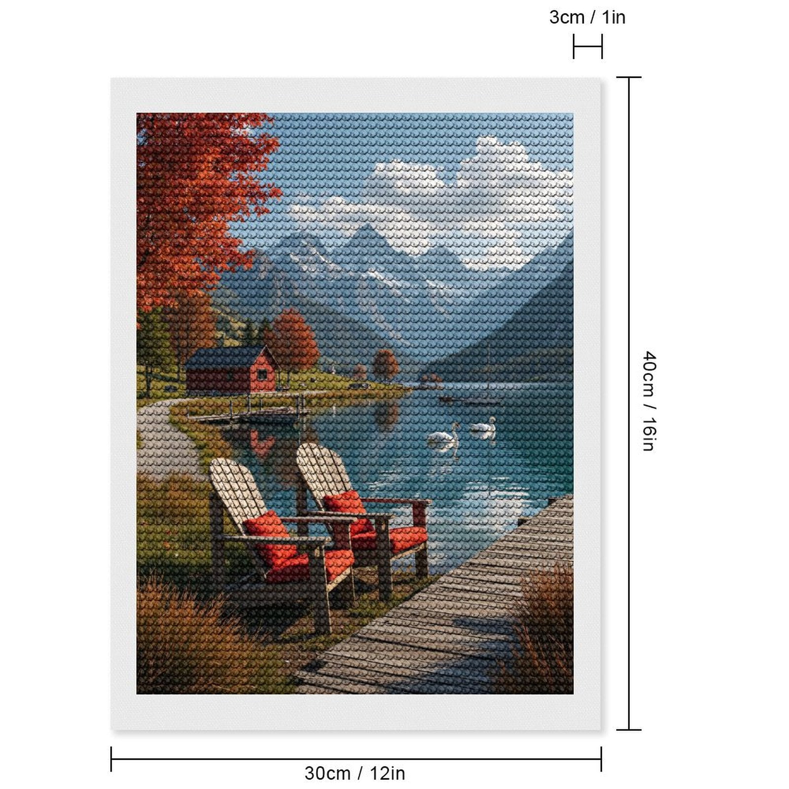 Diamond Art Kits for Adults, Mountain Lake Scenic Autumn Tranquility 5D Diamond Painting Kits for Adults Beginners, DIY Full Drill Diamond Painting, Gem Art and Crafts 12x16