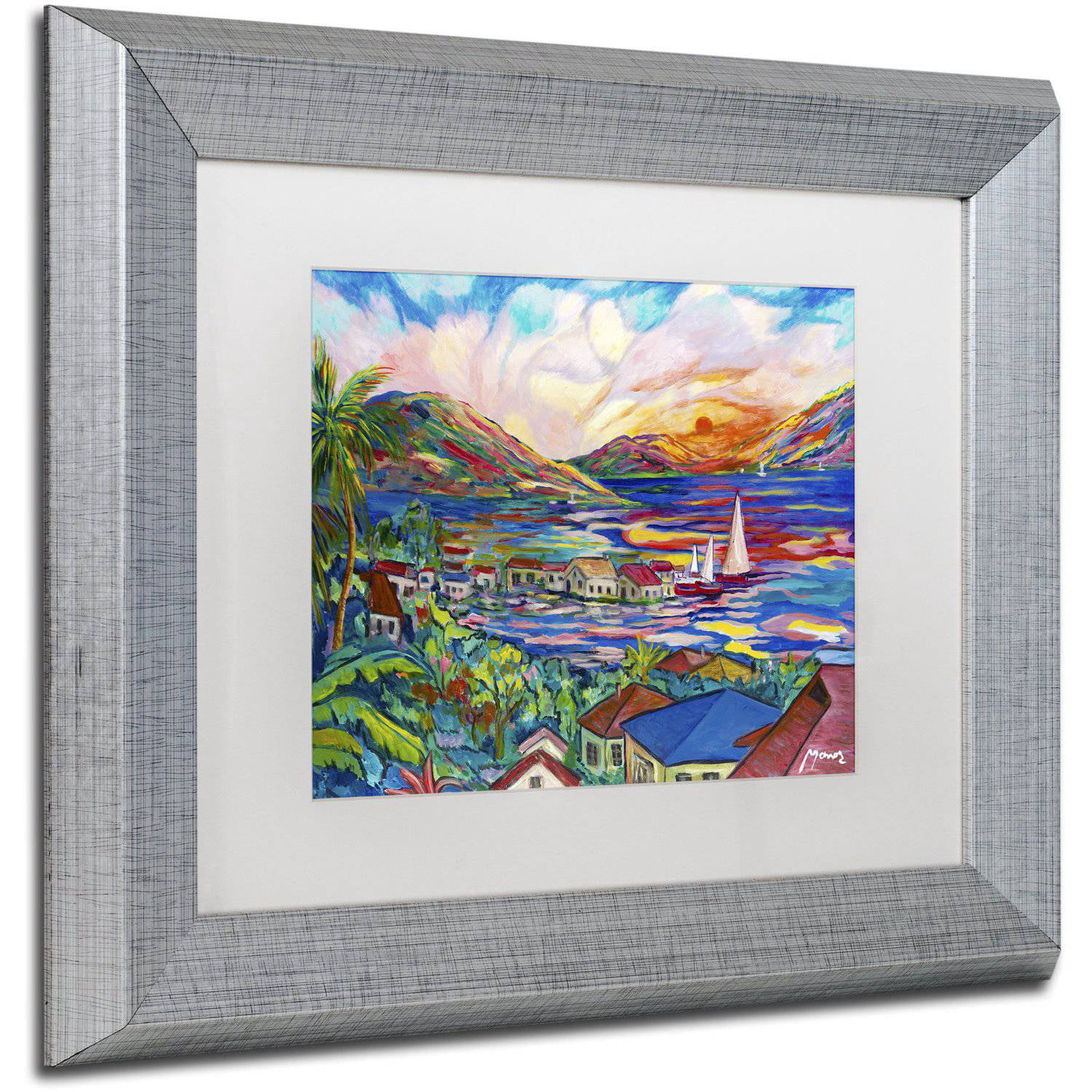 Trademark Fine Art "Sunset" Canvas Art by Manor Shadian White Matte, Silver Frame