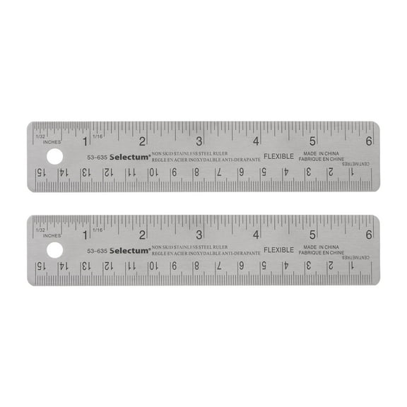 Uxcell 2pcs Stainless Steel Rulers with Non-Skid Backing 15cm/6" Inch and Metric Metal Ruler
