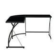 thumbnail image 2 of Benjara L Shaped Writing Desk with Glass Top and Curved Metal Frame, Black, 2 of 5
