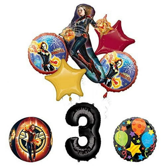 Captain Marvel 3rd Birthday Party Supplies Jubilee and Orbz Balloon Bouquet Decorations