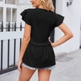 thumbnail image 3 of Camiseta informal de verano con cuello en V y manga corta con estampado de puntos y volantes en la cintura para mujer, 3 of 6