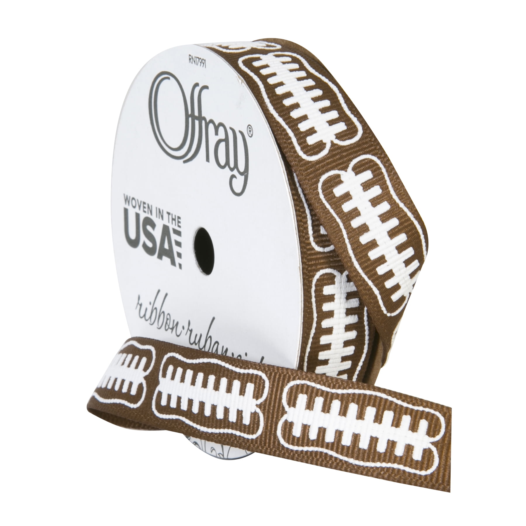 Offray 5/8" Football Single Face Satin RibbonBrown