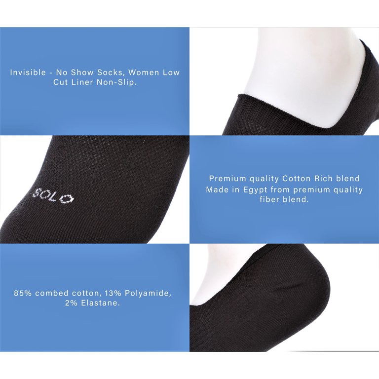 6-pack Cotton Rich, No-show socks, Low Cut Liner Non-Slip Socks