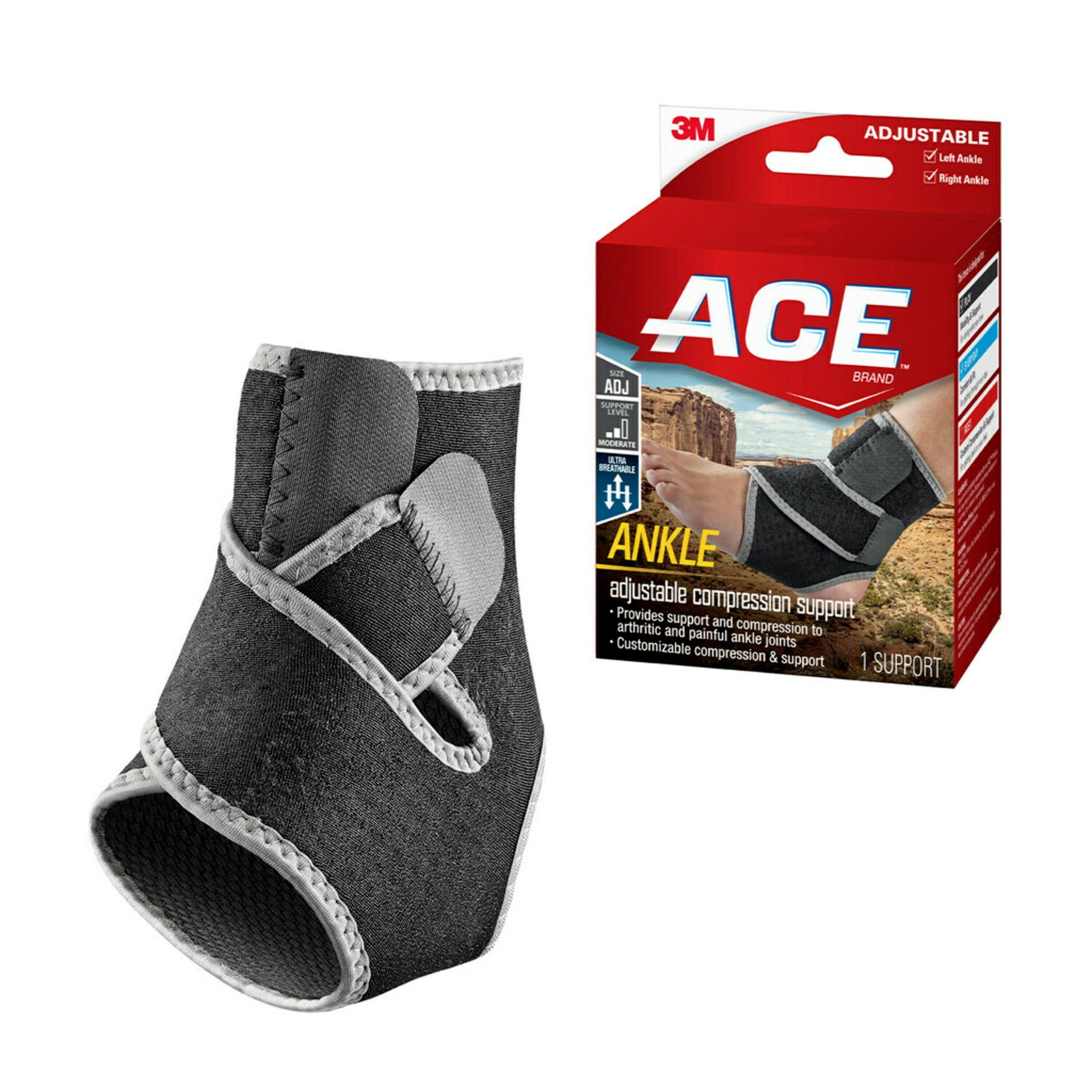 (3 pack) ACE Brand Neoprene Ankle Support, Adjustable, Breathable