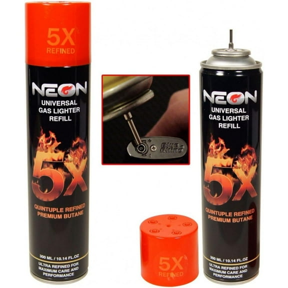 Neon Universal Gas Lighter Refill- 5X Refined Premium Butane 6 Pack