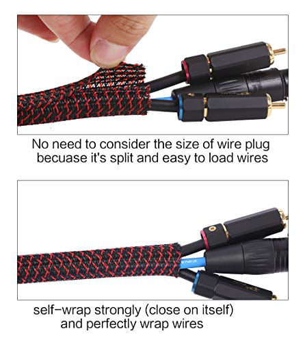 Blackred 3/4 inch Cord Protector Wire Loom Tubing Cable Sleeve Split Sleeving For USB Charger Cable Power Cord Audio Video Cable Protect Cat From Chewing Cords Alex Tech 25ft