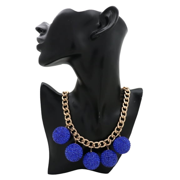 Women Fashion Gold Metal Chain Necklace Blue Disco Ball Charms