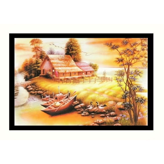 Bm Traders Beautiful House Indian Village Painting Wall Sticker Poster Print Without Frame (20 X 28 Inches) OR (50.80 Cm X 71.12 Cm) Religious Gifting