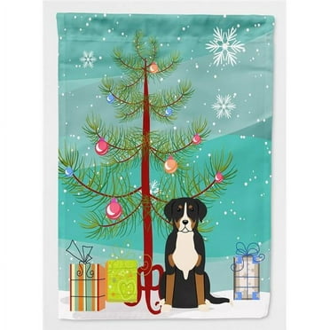 Carolines Treasures BB4162GF Merry Christmas Tree Greater Swiss Mountain Dog Flag Garden Size