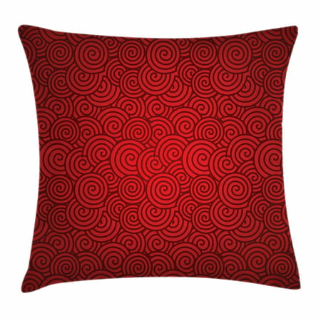 Red Throw Pillow Cushion Cover, Swirl Lines Spirals Abstract Design with Chinese Culture Influences for New Year Celebration, Decorative Square Accent Pillow Case, 20 X 20 Inches, Red, by