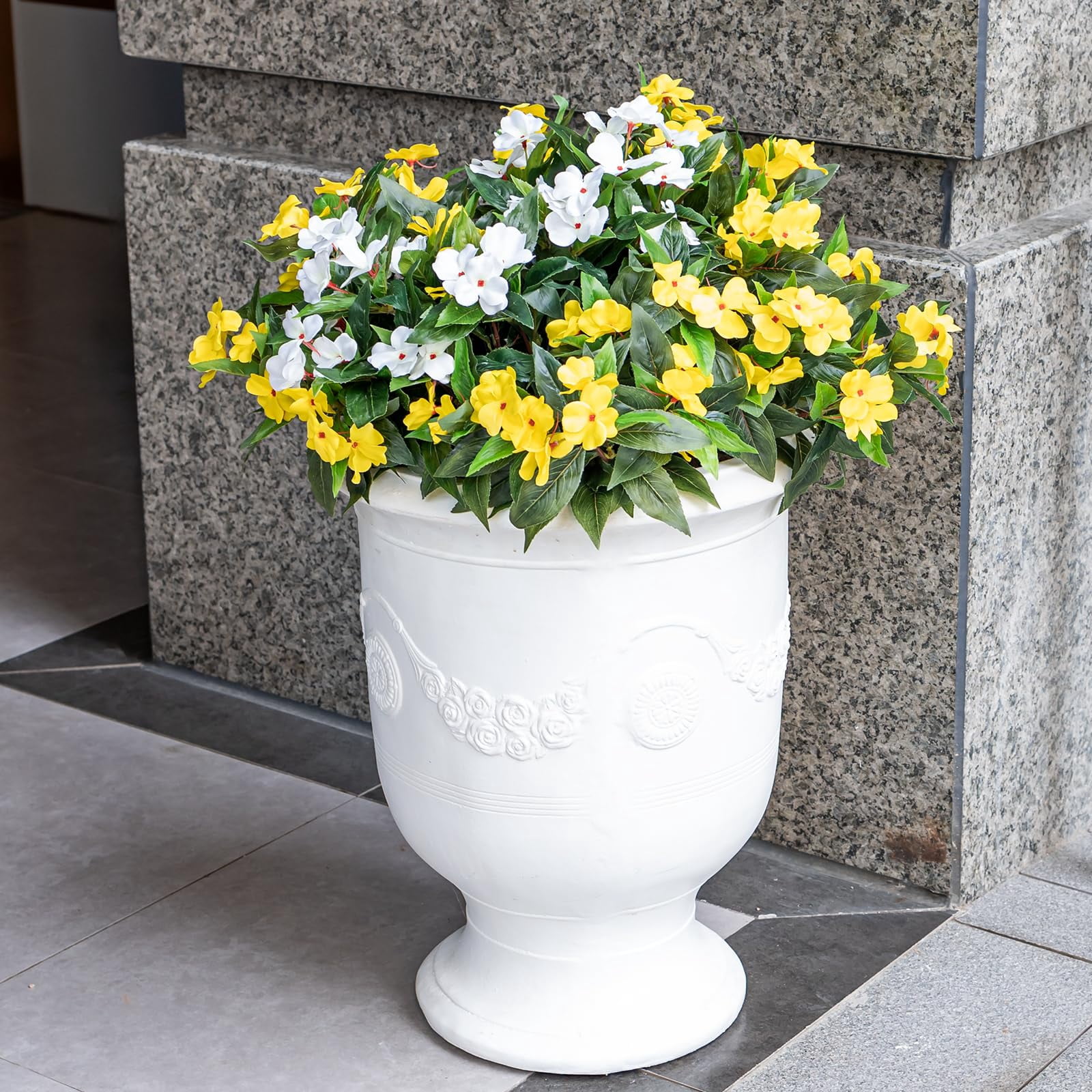 Artificial Fake Flowers for Outdoor Décor 6 Bundles UV Resistant Fake Plants for Planter Faux Flowers