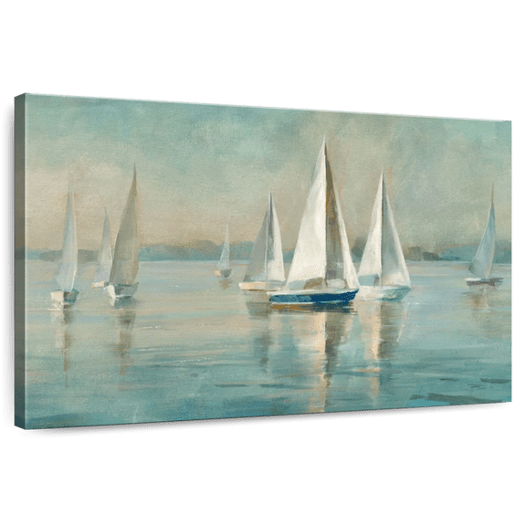 Elephant Stock Sailboats At Sunrise Crop Wall Art - Nautical Canvas Canvas By Danhui Nai - 12" x 8"
