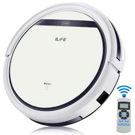 Floor Radio ILIFE V5 Robotic Vacuum Cleaner, Robot Vacuum and Mop with self-chorging, Automatic Remote Control, Powerful Suction, Best Robot Vacuum for Pet Hair, Hard Floor and Low Pile Carpet ()