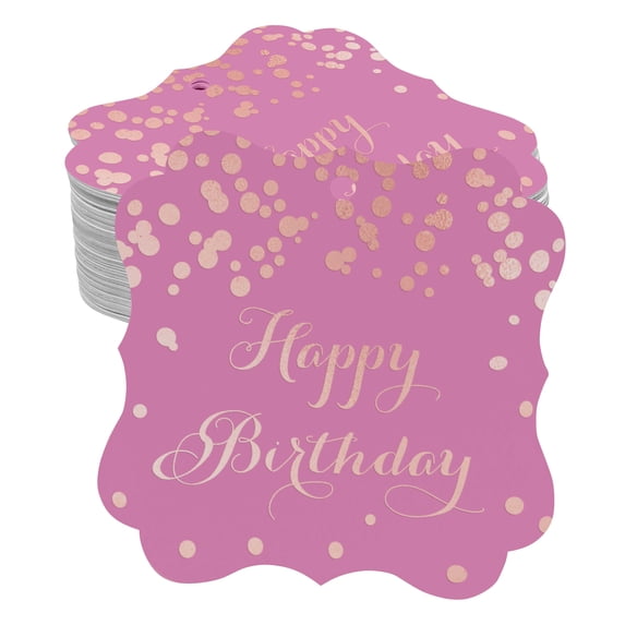 Inkdotpot Hang Tags Happy Birthday Favor Bracket Shape Gift Tags Real Rose Gold Foil Bonbonniere Tag Pack Of 50