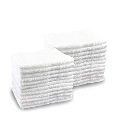 Pacific Linens 24-Pack White 100% Cotton Towel Washcloths, Durable, Lightweight, Commercial Grade and Ultra Absorbent
