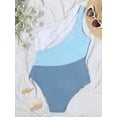 thumbnail image 4 of Hotian Women's One Piece Swimsuit Color Block One Shoulder Cut Out Bathing Suit Sexy Beach Swimwear Beachwear Blue L, 4 of 7