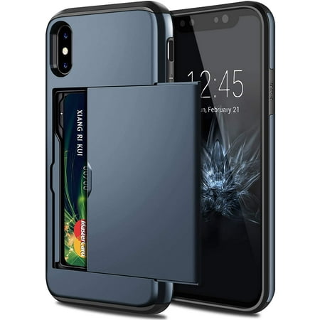iPhone X Case, iPhone 10 Case,Hybrid iPhone X Wallet Case Card Holder Shell Heavy Duty Protection Shockproof Anti Scratch Soft Rubber Bumper Cover Case for iPhone X 5.8 inch Dark Blue
