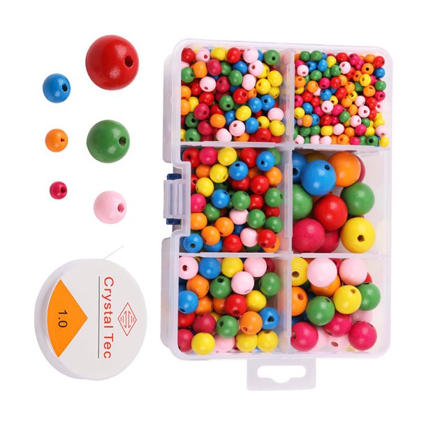 Bearachild Juego de cuentas redondas para manualidades, adornos familiares hechos a mano para niños, bola espaciadora suelta de colores mezclados para Artesanía Bearachild HA061539-00