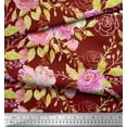 thumbnail image 2 of Soimoi Red Silk Fabric Flower & Leaves Watercolor Print Fabric by the Yard 42 Inch Wide, 2 of 3