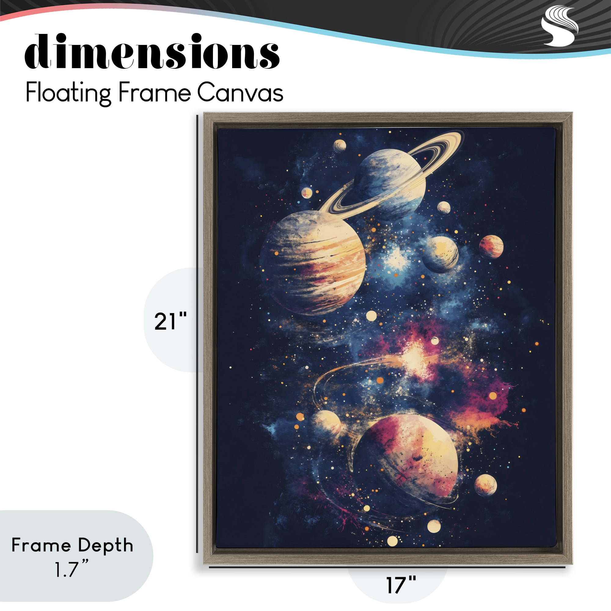 Stupell Industries Cosmic Planet Curiosities Brown Framed Floater Canvas Wall Art, design by Creative Studio