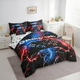 thumbnail image 3 of jejeloiu 3D Console Lovers 7 Pieces Bedding Comforter Set,Modern Video Game Full Bedding Set,Red Blue Ombre Fitted Sheet Flat Sheet For Boy,Super Cozy Room Decor Reversible, 3 of 8