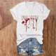 thumbnail image 2 of Tops Cortos para las Mujeres, Halloween Impreso V-Cuello Camiseta de Manga Corta, Tela de Imitación de Moda Casual, 2 of 3