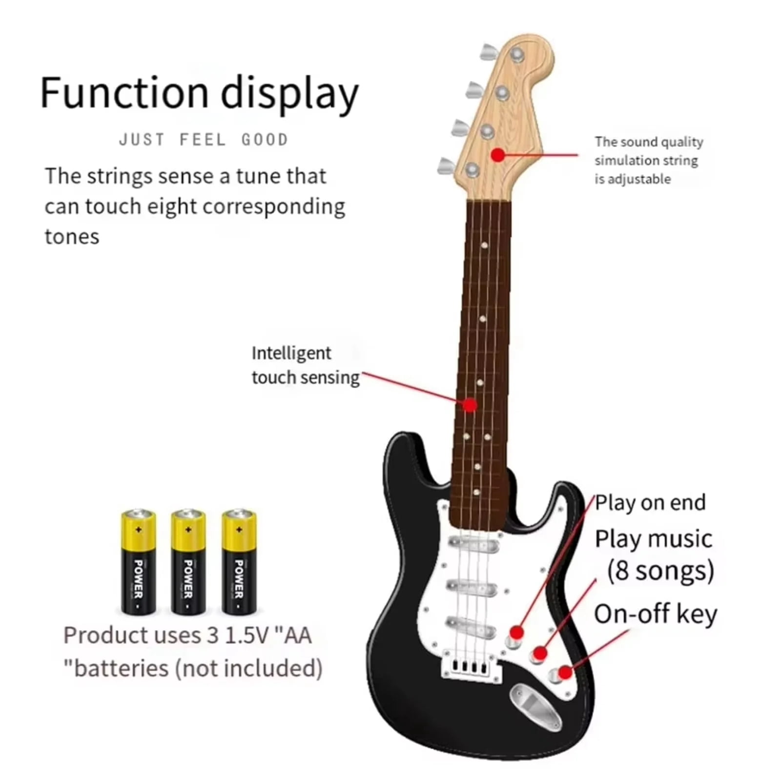 Unbranded 17in Guitar Toy for Kids, 4 Strings Electronic Musical Instrument for Toddlers Ages 3-12, Portable Learning Toy Gift
