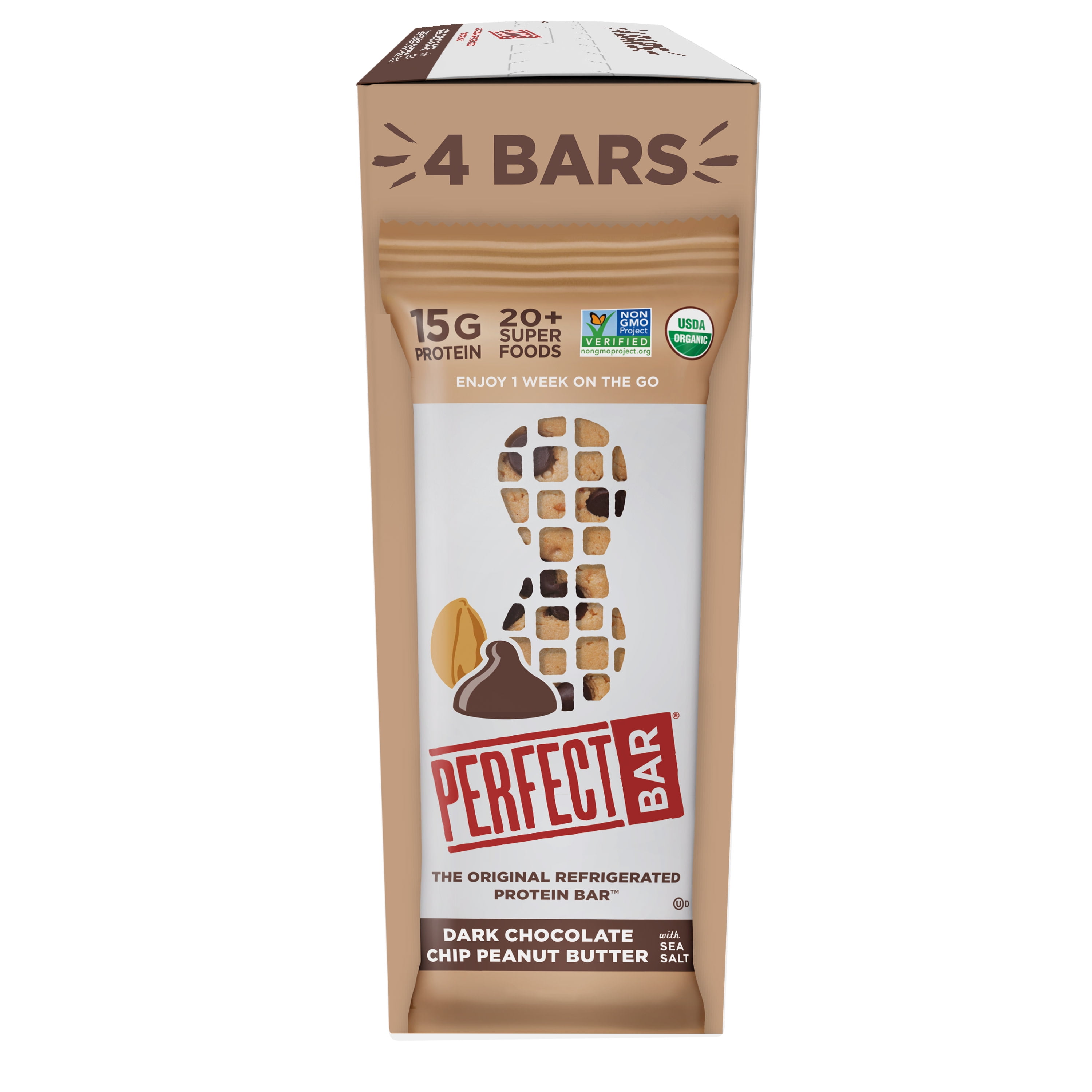 Perfect Bar Original Refrigerated Protein Bar, Dark Chocolate Chip Peanut Butter, 2.3 Ounce Bar, 4 Count