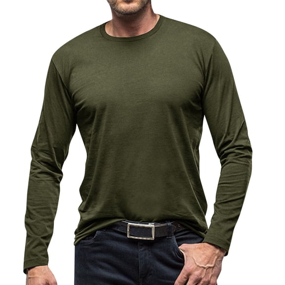 Bainana Long Sleeve Tshirts For Men Crew Neck Moisture Wicking Quick Dry T-Shirt Solid Color Fall Winter Everyday Wear Undershirt Size L