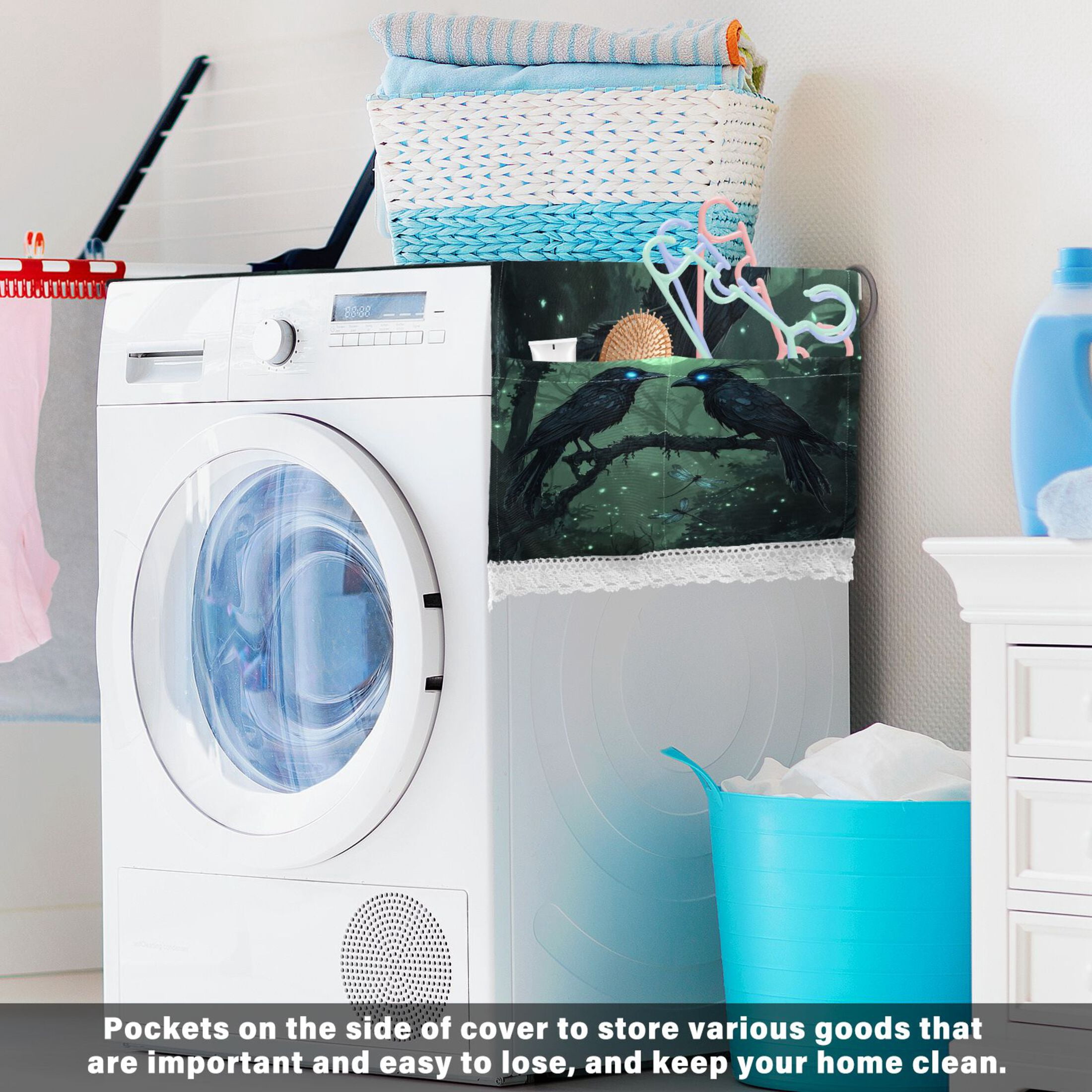 WOBOGO The Midnight Crow Washing Machine Cloth Dryer Refrigerator Top Cover Protective Non-Slip Mat For Kitchen Laundry