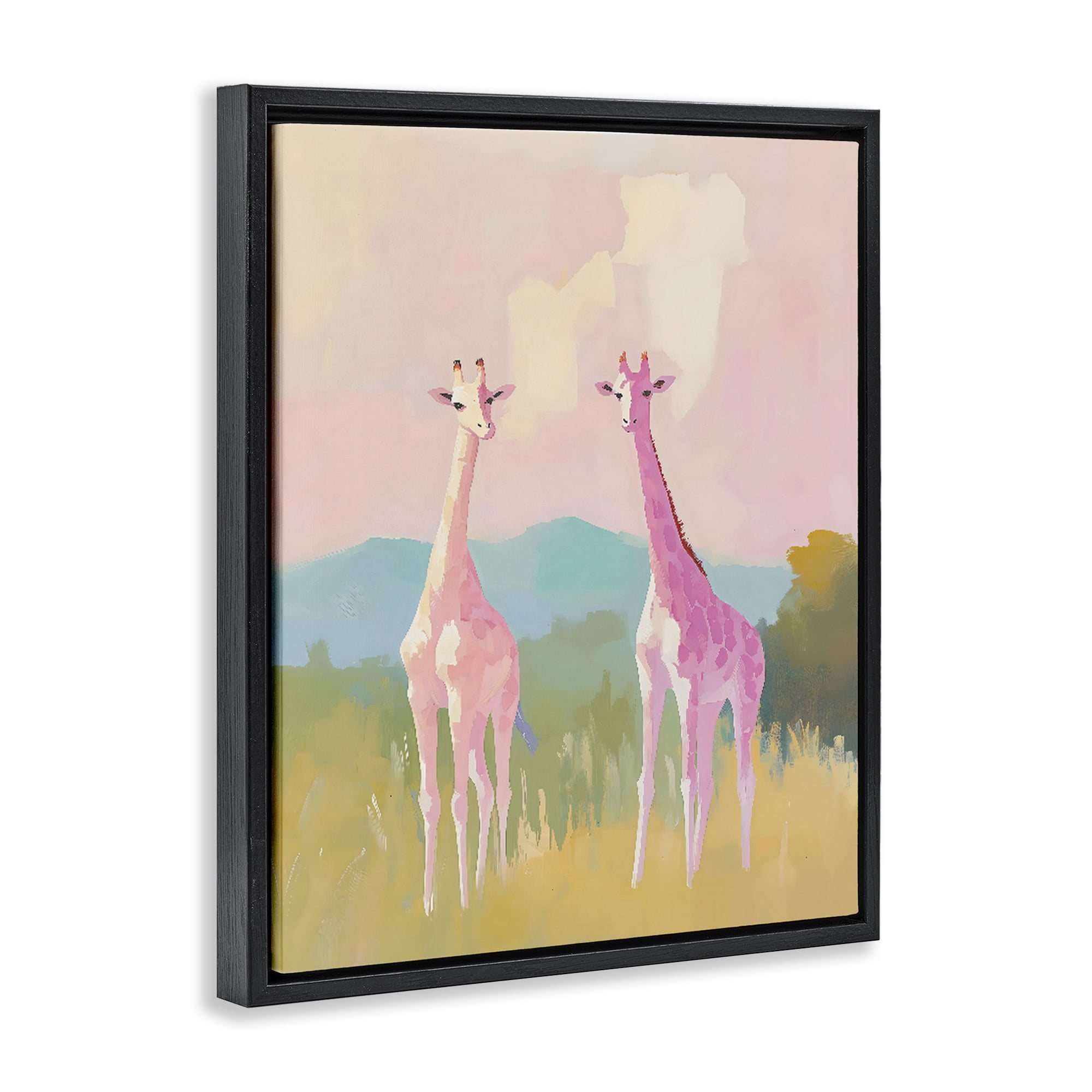 Stupell Industries Pink Giraffes on Savanna Black Framed Floater Canvas Wall Art, design by The Prints Vibe