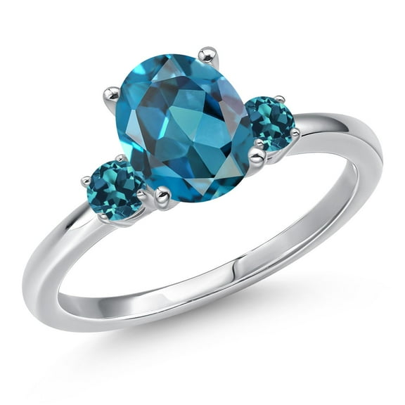 Gem Stone King 14K White Gold London Blue Topaz Engagement Ring for Women | 2.51 Cttw | Oval 9X7MM | Gemstone November Birthstone | Size 6